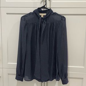 Michael Kohrs Blue & White Geometric Patterned Long Sleeve Blouse